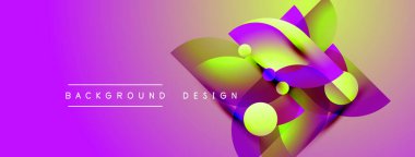 Soyut canlı tasarım, üst üste binen daireler, gradyanlar. Mor arka plan, dinamik görsel bileşimi arttırır. Modern estetik.