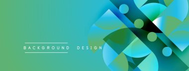 Soyut geometrik şekiller örtüşüyor, canlı bir deniz mavisi, yeşil bir eğim yaratıyor. Modern tasarım elementleri dijital sanat, arkaplan dokusu.