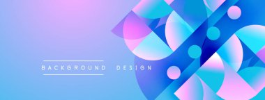 Soyut geometrik şekiller canlı mavileri, pembeleri, morları harmanlarlar. Gradyan arka plan dinamik görsel efekt yaratır. Metin arkaplan tasarımı okur.