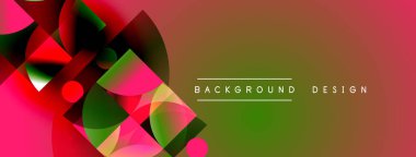 Soyut geometrik şekiller canlı renkleri harmanlarlar. Gradyan geçişler dinamik görsel efekt yaratır. Arka planlar için modern tasarım ögesi.