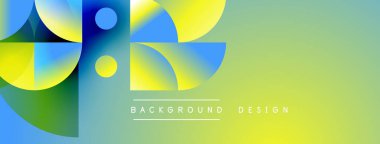 Soyut geometrik şekiller canlı maviler, yeşiller, sarılar harmanlarlar. Gradyan arka plan modern görsel efekt yaratır. Metin arkaplan tasarımı okur.