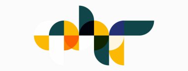 Soyut geometrik şekiller, sarı, deniz mavisi, turuncu renkler. Minimalist tasarım, temiz çizgiler, modern estetik. Basit kompozisyon, düz çizim.