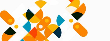 Soyut geometrik şekiller, canlı renkler, modern tasarım. Üst üste binen formlar dinamik görsel doku yaratır. Basit, temiz estetik..