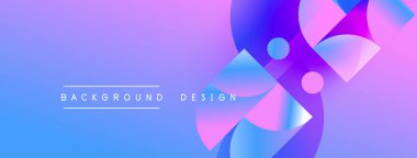 Soyut gradyan özellikler üst üste binen şekiller, canlı maviler, morlar, pembeler. Dijital projeler için modern tasarım ögesi.