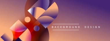 Soyut şekiller canlı renkleri harmanlarlar. Gradyan arka plan dinamik görsel efekt yaratır. Modern tasarım elementleri yenilik ve akıcılık öneriyor.