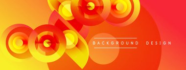 Soyut canlı katmanlar dinamik dairesel şekiller yaratır. Sıcak renkler harmanlanır, enerji, hareket, modern tasarım elementleri.