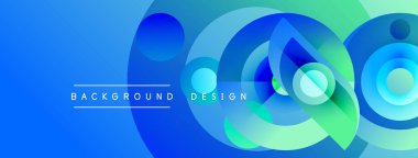 Soyut mavi yeşil eğimli daireler kesişiyor. Modern tasarım elementleri dinamik görsel doku oluşturur. Arkaplan özellikleri metin etiketleri.