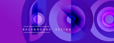 Soyut mor tasarım, üst üste binen daireler. Gradyan renkler dinamik görsel efekt yaratır. Metin arkaplan tasarımı okur.