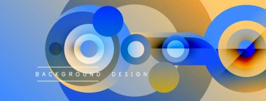 Soyut daireler örtüşüyor, parlak mavi ve sarı renkler yaratıyor. Metin, arkaplan tasarımını şekillerin altında okur. Modern, temiz estetik.