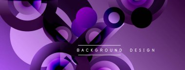 Soyut mor tasarım üst üste binen daireler, gradyanlar, dinamik kompozisyon. Çeşitli projeler için modern arkaplan.