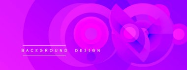 Soyut mor tasarım, üst üste binen daireler, gradyanlar. Metin arka plan tasarımı okur. Modern, canlı estetik..