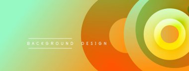 Soyut arkaplan canlı renk eğimlerine sahiptir. Eşmerkezli daireler, açık yeşil renge karışarak sağ tarafa hükmediyor. Modern tasarım ögesi.