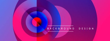 Soyut enerji çemberleri, dinamik görsel efektler yaratarak kesişir. Pembe, mor, mavi renkler kompozisyona hakim. Metin arkaplan tasarımı okur.