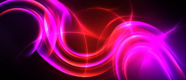 Soyut, enerjik ışık eğrileri. Kırmızı, mor renkler harmanlanarak dinamik enerji akışı yaratır. Pürüzsüz şekiller hareketi, derinliği gösterir..