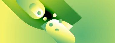 Soyut tasarım, akıcı şekiller, canlı yeşiller, sarılar. Modern bileşim enerjiyi, hareketi, organik formları çağrıştırıyor. Yumuşak eğimler derinlik yaratır.