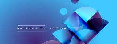 Soyut mavi arkaplan, üst üste binen daireler, gradyanlar, modern tasarım elementleri. Metin arka plan tasarımı okur. Basit, temiz estetik..