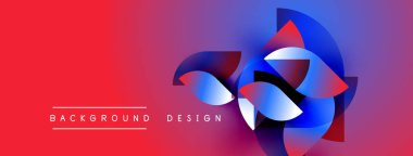 Soyut tasarım canlı kırmızı ve mavi gradyanlara sahiptir. Akan şekilli modern kompozisyon, metin elementleri mevcut. Dinamik görsel etki.