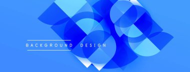 Soyut mavi tasarım üst üste binen şekiller, gradyanlar. Modern estetik, arka planlar ve sunumlar için uygun. Temiz, dinamik bileşim.