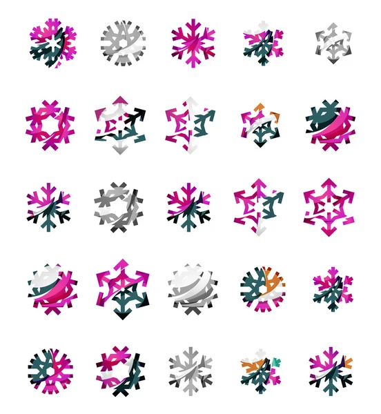 Set van abstracte kleurrijke sneeuwvlok logo iconen, winter concepten, schoon moderne geometrisch ontwerp — Stockvector