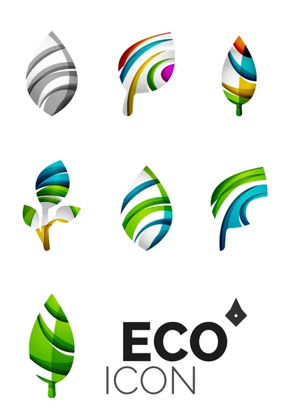 Set van abstracte eco blad icons, logo aard bedrijfsconcepten, schoon moderne geometrisch ontwerp — Stockvector