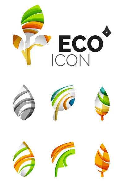 Set of abstract eco leaf icons, business logotype nature concepts, clean modern geometric design — Stock Vector
