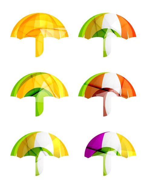 Conjunto de ícones de guarda-chuva abstratos, conceitos de proteção de logotipos de negócios, design geométrico moderno limpo — Vetor de Stock