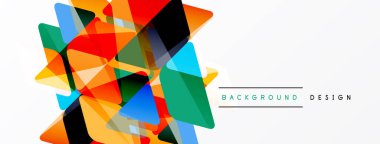 Soyut geometrik şekiller örtüşür, renkli arkaplan oluşturur. Beyaz alan karşıtlık sağlar, modern tasarım ögesi.