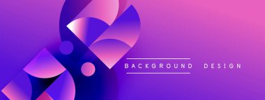 Soyut gradyan şekiller örtüşüyor, dinamik mor, pembe bir görüntü yaratıyor. Arkaplan ve sunumlar için modern tasarım ögesi.