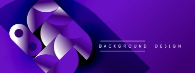 Soyut mor tasarım üst üste binen şekiller, gradyanlar, modern estetik özellikler. Arkaplanda metin arkaplan, tasarım.