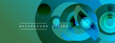 Soyut geometrik şekiller çakışıyor. Teal, yeşil gradyanlar modern arkaplan tasarımı yaratır. Minimalist tarz, temiz çizgiler görsel ahenk sunar.