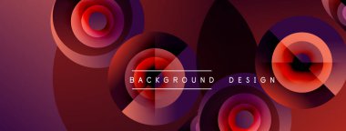 Soyut daireler, kırmızı mor renkler, dinamik kompozisyon. Modern tasarım elementleri canlı görsel etki yaratır. Arkaplan özellikleri katmanlı şekiller.