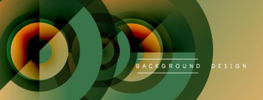 Soyut geometrik şekiller örtüşür, dinamik görsel efekt yaratır. Yeşil, kahverengi, bej renkler kompozisyona hakim. Modern tasarım ögesi.