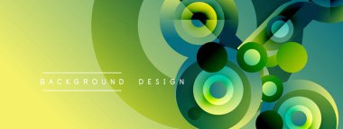 Soyut canlı tasarım, üst üste binen daireler, kıvrımlar. Sarı, yeşil renkler dinamik görsel efekt yaratır. Modern arkaplan dokusu.