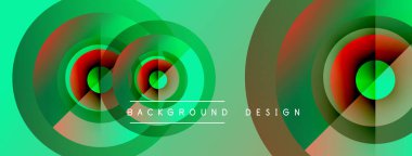 Soyut eşmerkezli çemberler, canlı yeşil arkaplan. Üst üste binen şekiller dinamik görsel efekt yaratır. Metin arkaplan tasarımı okur.