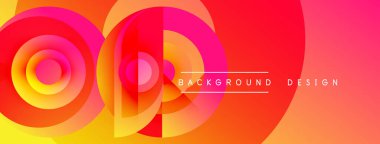 Soyut canlı tasarım, üst üste binen daireler, gradyanlar. Sıcak renkler baskın, dinamik görsel etki yaratıyor. Metin arkaplan tasarımı okur.