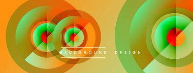Soyut daireler örtüşüyor, canlı renk eğimleri yaratıyor. Sarı, yeşil, kırmızı renkler tasarımda baskın. Metin arkaplan tasarımı okur.