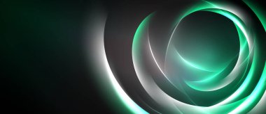 Soyut tasarım kıvrımlı parlak çizgiler, karanlık arka plan dramatik görsel etki yaratır. Modern estetik, enerjik enerji.