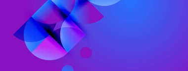 Soyut şekiller mor, mavi renkleri harmanlıyor. Gradyan arka plan dinamik görsel efekt yaratır. Minimalist tasarım, modern estetik.