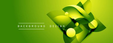 Parlak yeşil soyut tasarım. Dinamik şekiller, kıvrımlar, küreler modern görsel etki yaratır. Metin arkaplan tasarımı okur.