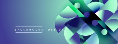 Soyut geometrik şekiller örtüşür, parlak mavi, yeşil eğimler yaratır. Arkaplan ve sunumlar için modern tasarım ögesi.