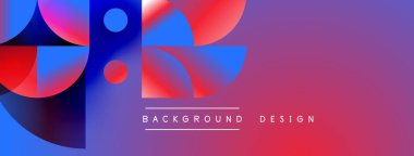 Soyut geometrik şekiller, canlı mavi, kırmızı renkler. Gradyan arka plan modern görsel etki yaratır. Metin arkaplan tasarımı okur.