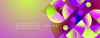 Soyut, enerjik bir arkaplan. Geometrik şekiller örtüşür, dinamik görsel efekt yaratır. Sarı, mor, morumsu renkler baskın bileşim..