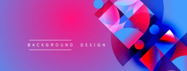 Canlı soyut tasarım. Geometrik şekiller örtüşür, dinamik görsel efekt yaratır. Pembe, mavi renkler kompozisyona hakim. Modern estetik.