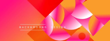 Soyut, enerjik bir arkaplan. Üst üste binen şekiller dinamik görsel efekt yaratır. Pembe, turuncu, kırmızı renkler kompozisyona hakim. Modern tasarım ögesi.