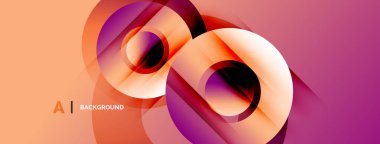 Soyut tasarım katmanlı daireler, canlı turuncu, mor renkler. Modern estetik, pürüzsüz gradyanlar dinamik görsel etki yaratır.