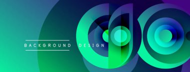 Soyut gradyan katmanlar dinamik görsel efekt yaratır. Çemberler üst üste binerek modern arkaplan tasarımı oluşturuyor. Renkler pürüzsüz karışır.