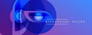 Soyut tasarım katmanlı daireler, canlı maviler, morlar. Modern estetik, arka planlar ve sunumlar için uygun. En küçük metin dahil.