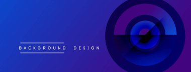 Soyut eğim arkaplanı. Mavi, mor renkler dizaynın hakimi. Metin kaplamalı dairesel elementler mevcut. Modern estetik.