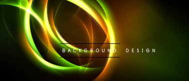 Canlı neon girdaplar koyu arkaplana hakim. Yumuşak kıvrımlar dinamik enerji yaratır, parlayan bir etki yaratır. Metin arkaplan tasarımı okur.