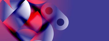 Soyut şekiller harmanlanarak dinamik bileşimler oluşturur. Kırmızılar, maviler, beyazlar koyu arkaplana hükmediyor. Modern tasarım akıcılığı ve hareketi çağrıştırır..